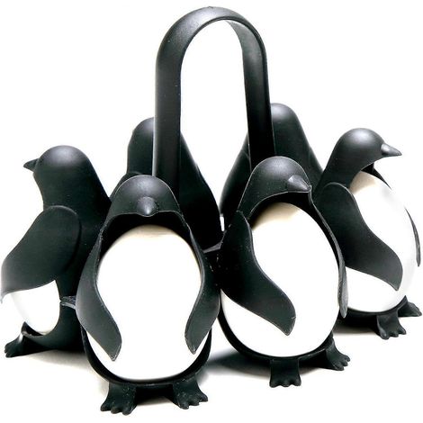 Support à œufs 3 en 1 pour la cuisson, le rangement et le service, cuiseur à œufs en forme de pingouin pour œufs à la coque ou durs, capacité de 6 œufs pour une cuisson facile et un rangement au réfri (1/4)