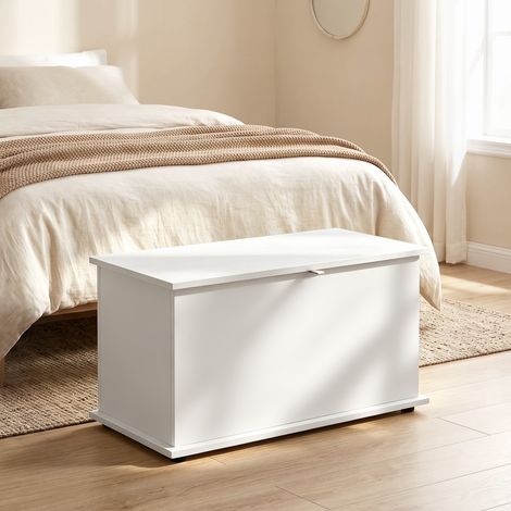 Coffre de Rangement, Banc de Rangement avec Couvercle Rabattable et Charnières de Sécurité, 80 x 40 x 45 cm, Blanc (1/5)