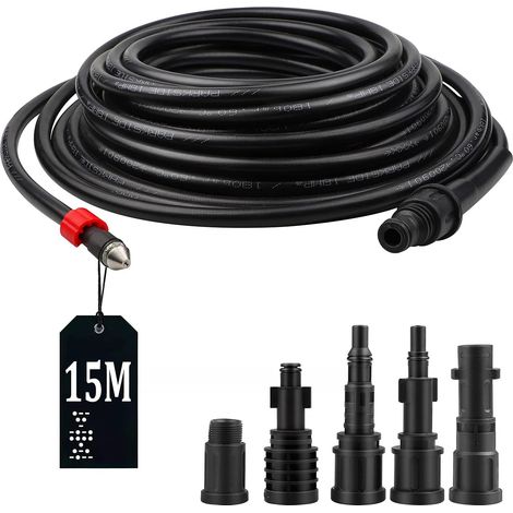 High Pressure Cleaning Hose 15M 180bar Drain Cleaner with 5 Adapters for Pressure Washer Drain Hose Cleaning Kit (1/5)