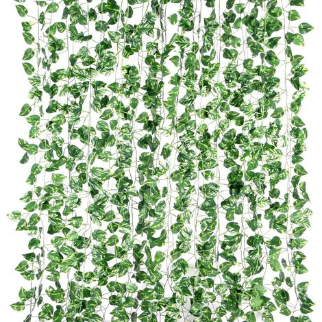 Guirlande de lierre artificiel (lot de 12), 2 m de hauteur, avec feuilles artificielles. Décoration idéale pour mariage, cuisine, jardin ou bureau.