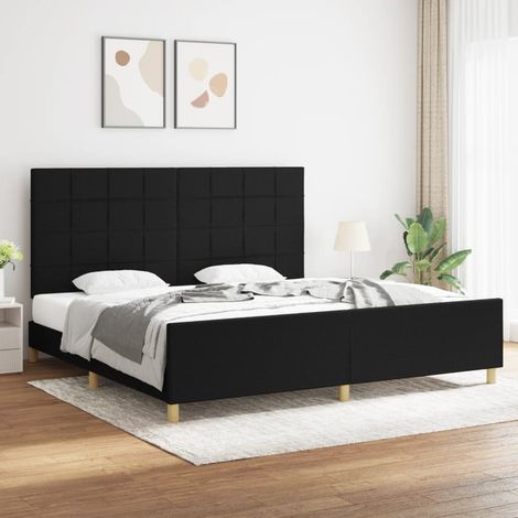 The Living Store Cadre de lit sans matelas noir 200x200 cm tissu - Cadre De Lit - Lit Double - Literie - Têtière De Lit - Meuble Chambre (1/5)