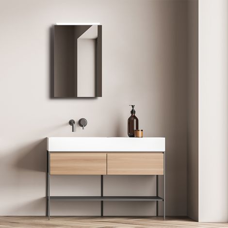 Talos Mirage Badspiegel 40 x 60 cm - Badezimmerspiegel mit LED Beleuchtung in neutralweiß - Spiegelschrank - silber