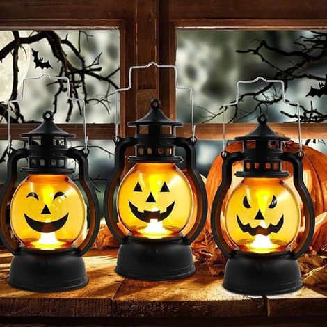 3 Pièces Lanterne Halloween,Luminaire LED Citrouille,Déco halloween Lanterne Halloween LED,Luminaire Portable LAMPION D'EXTERIEUR (1/5)