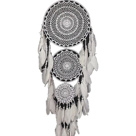 Capteur de RêVes Boho Extra Large avec 3 Cercles en Plume Blanche en Macramé Suspendu pour les DéCorations de Mariage 127 Cm de Long (1/4)