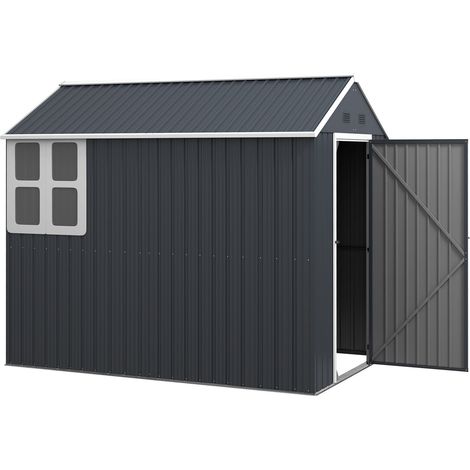 Geräteschuppen Stahl, 4㎡ Gerätehaus Mit Fenster Abschließbarer Gartenschrank, 259 X 172 X 222 Cm Gartenhaus Für Balkon, Terrasse, Dunkelgrau