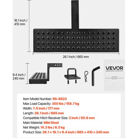 VEVOR Hitch Step for 2 Inch Receiver, Universal Rear Bumper Guard Protector with 350 LBS Load Capacity, Wide & Non-Slip Tow Hitch Step with Pin Kit and Stabilizer, Fit for Pickup, Trailer, Truck, SUV (1/4)