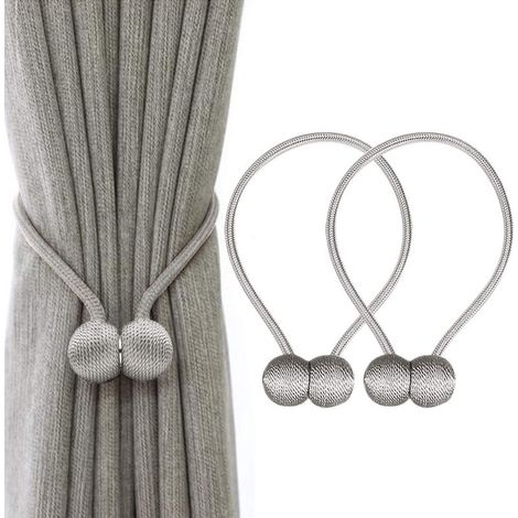 Pinces à cravate pour rideaux VS attaches magnétiques fortes pour rideaux décoratifs de maison et de bureau, clips de fixation tressés de style européen, 1 paire (gris) (1/5)