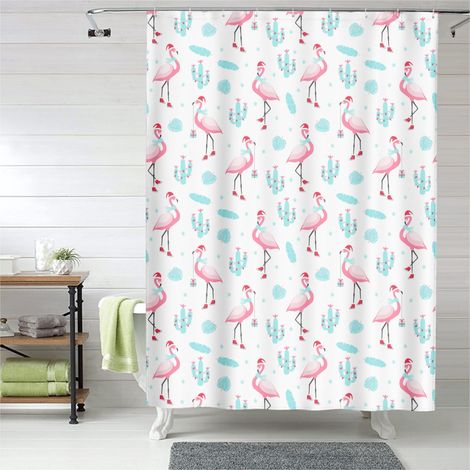 Rideau de douche motif flamant rose tropical, rideau salle de bain imperméable, 90x180 cm (1/5)