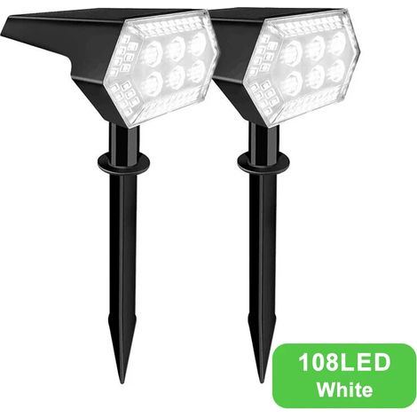 (108 LED - 2 pièces) Projecteurs solaires d'extérieur, 92 LED, éclairage orientable, blanc chaud, IP65 (1/5)