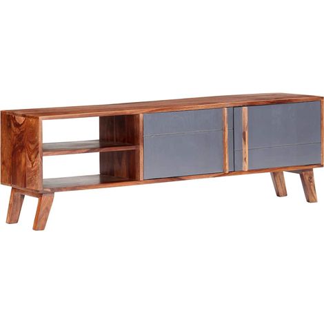 vidaXL Mueble para TV madera maciza gris 140x30x35 cm (1/5)