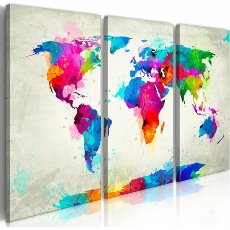 Tableau carte du monde une explosion de couleurs - 90 x 60 cm (1/4)