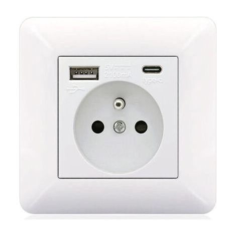 Panneau de prises françaises Type-c+USB16A Type 86, nombre de prises : 2 trous, nombre de ports USB : 1, nombre de ports type-c : 1, sûr et ferme(arc blanc) (1/5)