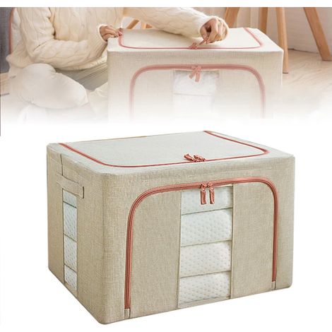 Boîte de rangement à grande fenêtre 66L, fenêtre transparente, boîte de rangement pliable en coton et lin, boîte de rangement pour jouets (1/5)