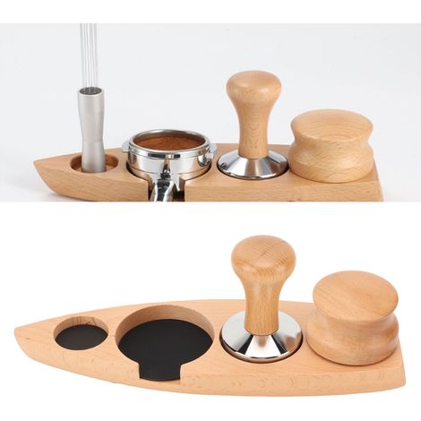 Kaffeeständer aus Buchenholz mit passendem Aufbewahrungsfach für Zubehör (große Ausführung): kompatibel mit einem 58-mm-Sockel, einem 58-mm-Tamper und einem 58-mm-Kaffeediffusor. (1/5)