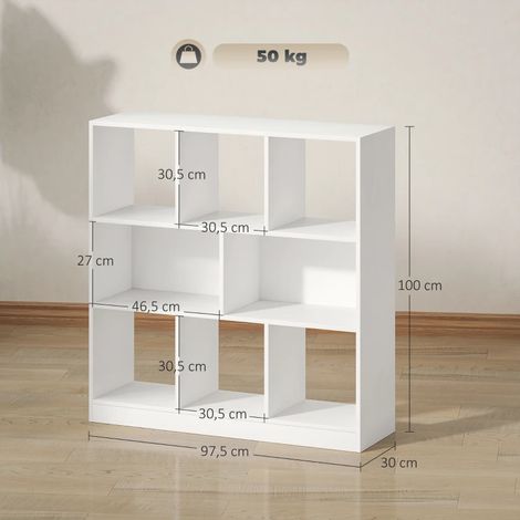 Bibliothèque autoportante 8 étagères – 97,5 x 30 x 100 cm – blanche – pour salon, chambre, bureau – bois MDF – montage facile (1/4)
