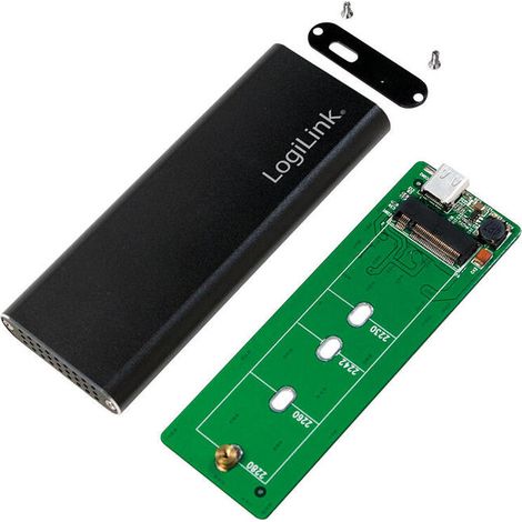 Carcasa LogiLink M.2 SATA SSD, USB 3.2 Gen 2, 10 Gb/s, portátil (1/4)