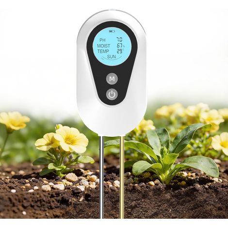 Pflanzenfeuchtigkeitsmesser, 4-in-1-Pflanzenhygrometer mit Messung von Luftfeuchtigkeit, pH-Wert, Temperatur und Sonnenlicht, Boden-pH-Tester für Gartenbau, Landwirtschaft und Freilandpflanzen (1/5)