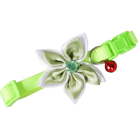 Haustierhalsband mit grünem Blumenanhänger und Sicherheitsglöckchen (1/3)