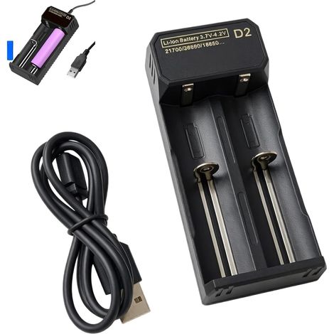 Cargador de baterías USB-C 18650 con 2 ranuras - Cargador de baterías recargables de iones de litio de 3,7 V compatible con 18650, 26650, 21700, 18490, 18350, 18500, 17500, 14500, 20700, CR123, CR123A (1/5)
