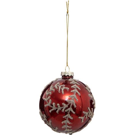 Weihnachtskugel Glas 90 mm Blume bedruckt Rot - Feeric lights & christmas