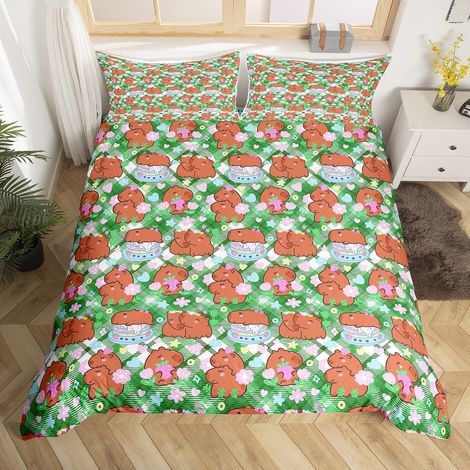 Parure de lit avec housse de couette de 155 x 220 cm, motif animal, motif géométrique, rose, bleu, motif floral, cœur, étoiles, décoration de chambre pastel (1/5)