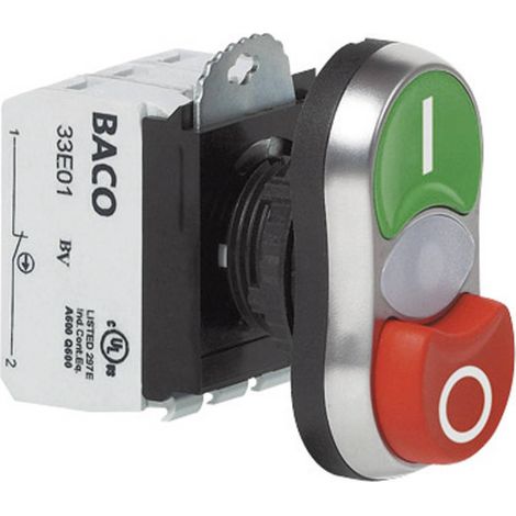 BACO BAL61QK21L L61QK21L Pulsante doppio Anello frontale in plastica, cromato Verde, Rosso 1 pz. (1/3)