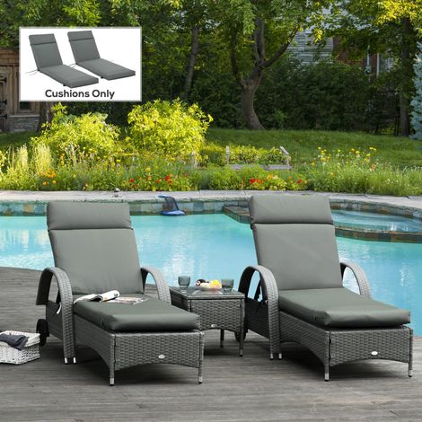 2er Set Auflage für Sonnenliege, Liegenauflage für Gartenliege extra dick 8cm Polsterauflage Dunkelgrau NUR Kissen