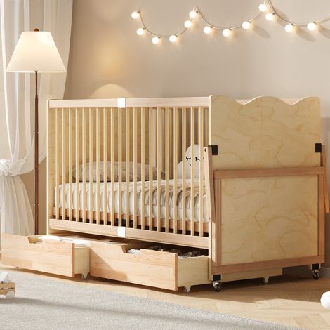 Lettino 140x70 cm in pino con fasciatoio, salvaspazio, senza materasso – MEUBLIV (1/5)