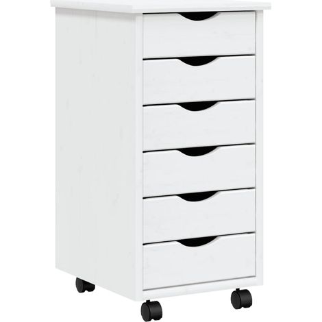 Armoire roulante avec tiroirs MOSS blanc bois de pin solide (1/5)