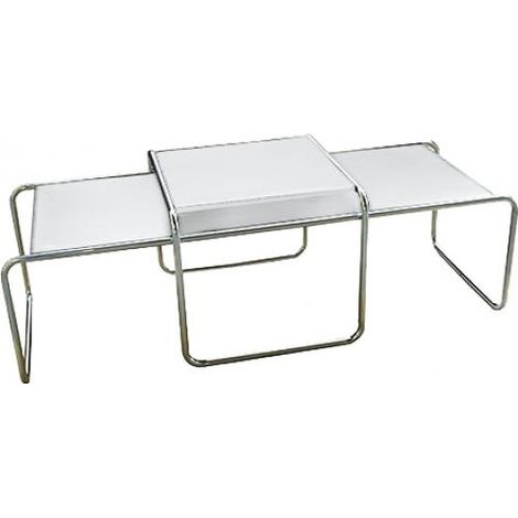 Set of 2 Stackable Coffee Tables - Wood and Steel - Lacky White (1/5)