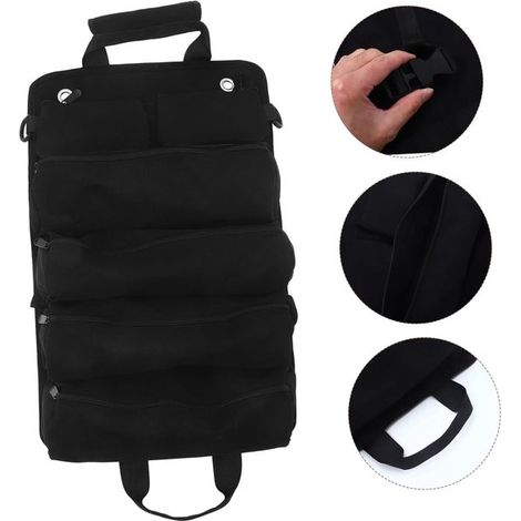 Bolsa de herramientas, 50×32 cm, Bolsa enrollable para electricistas, Multifuncional, Tela Oxford, Bolsa de almacenamiento resistente, Negra (1/5)