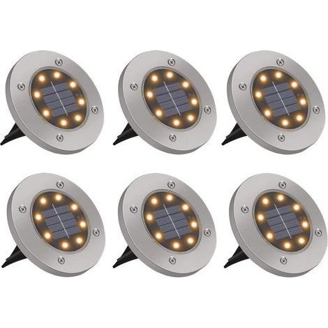 Lumière Solaire Extérieure 6 Pack 8 LED Lampe Solaire Sol étanche IP65 Spot Solaire Extérieur Acier Inoxydable Lampe Solaire Jardin Lumière Blanche Chaude pour Cour Chemin Terrasse Pelouse- (1/5)