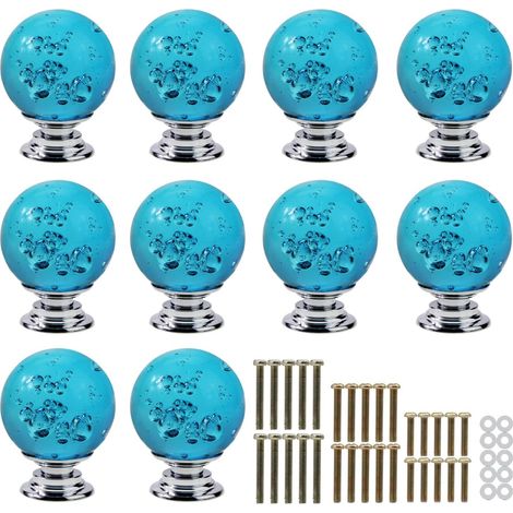 Poignée De Tiroir - Verre De Cristal Transparent Avec Bulle - Hauteur 38 Mm Diamètre 30 Mm - Pour Armoires Et Meubles De Cuisine - Lot De 10 (1/5)