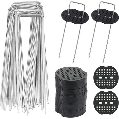 40pcs Piquets de Jardin en U avec 40 Rondelles Piquet Fixation Toile Paillage Piquets en Métal pour Jardinage Fixer Bâche Anti-Mauvaises Herbes-- (1/5)
