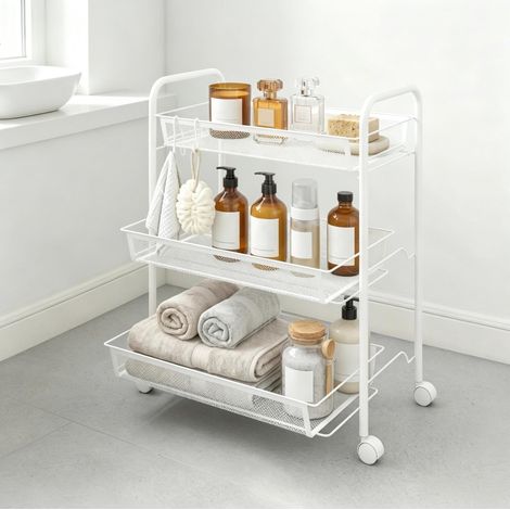 3-stufiger Rollwagen mit Körben, 45 x 26,5 x 63 cm, Weiß OKMYHOME (1/5)