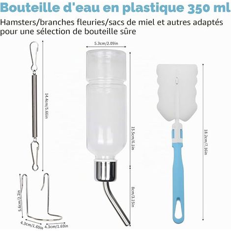 Biberon pour Lapin 350 ML avec Support Bouteille d‘Eau Accroche pour Rongeurs Hamster Cochon d‘Inde Chinchilla (1/4)