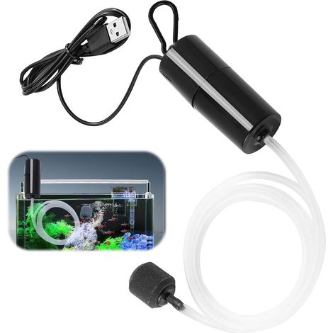 Mini pompe à air USB pour aquarium - Oxygène portable et silencieux à bulles avec tuyau et pierre aératrice - Petit aérateur pour aquariums domestiques et animaleries - Noiryu (1/5)