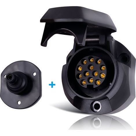 BRAVIX Prise De Remorque à 13 Broches, Prise Remorque 13 Broches étanche 12 V, Prise - 13 Broches - avec Coupure des Feux De Brouillard Arrière, pour Camping-Car, Voiture, Caravane, Remorquage (1/4)