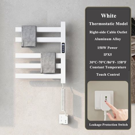 Radiador toallero eléctrico, toallero de pared para baño, calentador de toallas para spa/cocina/peluquería, control táctil, temperatura ajustable, temporizador, blanco. (1/4)