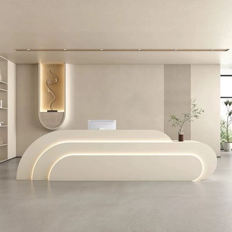 Salon Geschäft Empfangstisch Laden Kasse Kurvige Theke Gebogene Bar Beige 200cm (1/5)