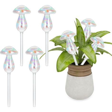 Bolas de riego con forma de hongo (4 unidades), riego por goteo, bolas de vidrio de colores con sistema de autorriego, bolas de riego para plantas, globo de riego automático