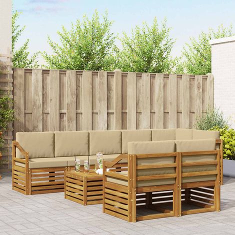 vidaXL Sofagarnituren 9 pcs Natur und Beige Massivholz Akazie (1/5)
