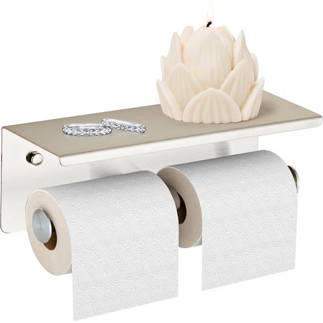 Porte-papier toilette double pour smartphone avec étagère brossée, en acier inoxydable SUS 304 à double tête pour salle de bain (brossé) (1/5)
