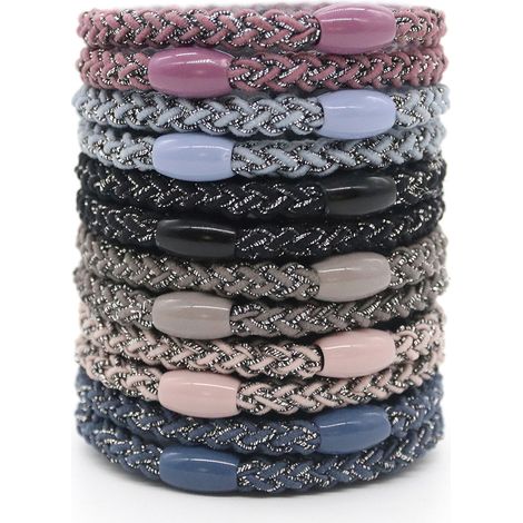 Lot de 12 élastiques à cheveux tissés, fils argent et or, accessoires capillaires (1/4)