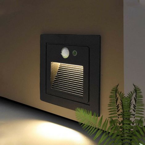 4 Stück LED Einbauleuchte, Wand- und Deckenleuchte zum Einbau, Eckig, Schwarz, Warmweiß, Stilvolle Wandleuchte, Einbau-Strahler LED Treppen-Beleuchtung, Stufen-Licht, Treppenlicht