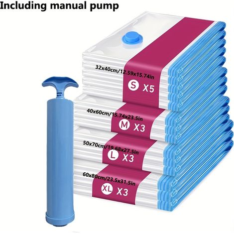 Lot de 14 sacs de rangement sous vide avec pompe à air manuelle portable pour vêtements de voyage-AquaForge