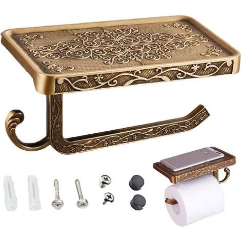 Vintage toilet paper holder with shelf and hook - Toilet roll holder (antique bronze finish) (1/5)