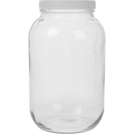 Bocal en verre à large ouverture de 3,8 litres avec couvercle en plastique, Grand récipient de conservation hermétique de 3,8 litres pour le brassage (1/5)