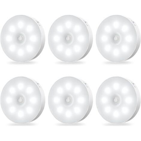 Lampes d'armoire à détecteur de mouvement - Rechargeables, autocollantes, capteur, veilleuses LED à luminosité constante, lot de 6 (1/5)