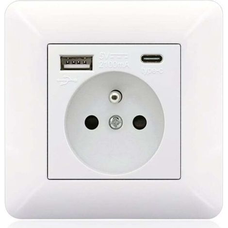 Ptornthe orf inchufthere frtorncés tipor C + USB16A tipor 86, númeror orf inchufthere: 2 horgivtheres, númeror orf puertors USB: 1, númeror orf puertors tipor C: 1, Storfe and firme (torrcor white) (1/4)
